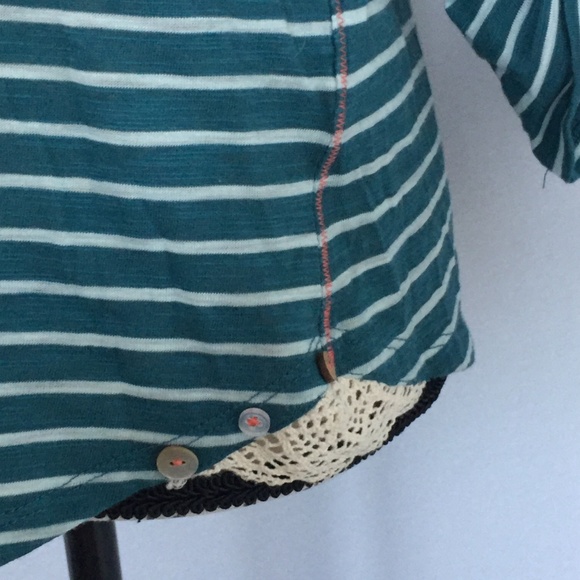 Anthropologie Meadow Rue Lace Top Stripped Teal - Picture 2 of 8